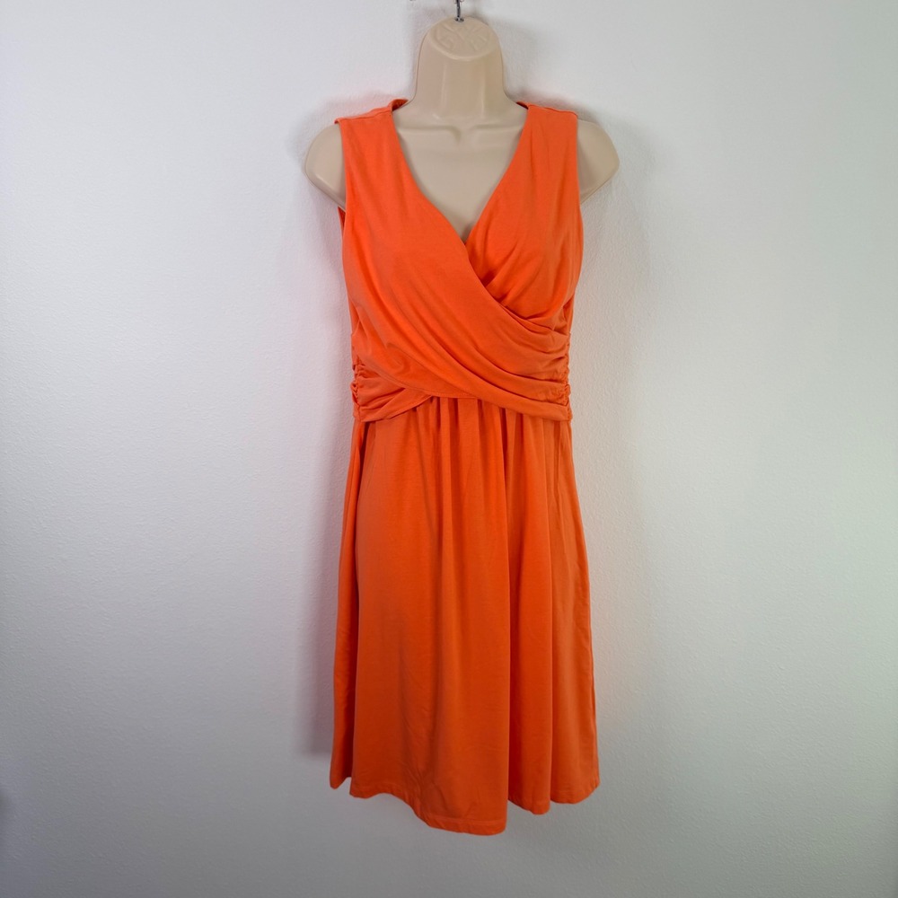 Lands End Womens Small 6-8 Orange Pima Cotton Modal Surplice Wrap Dress